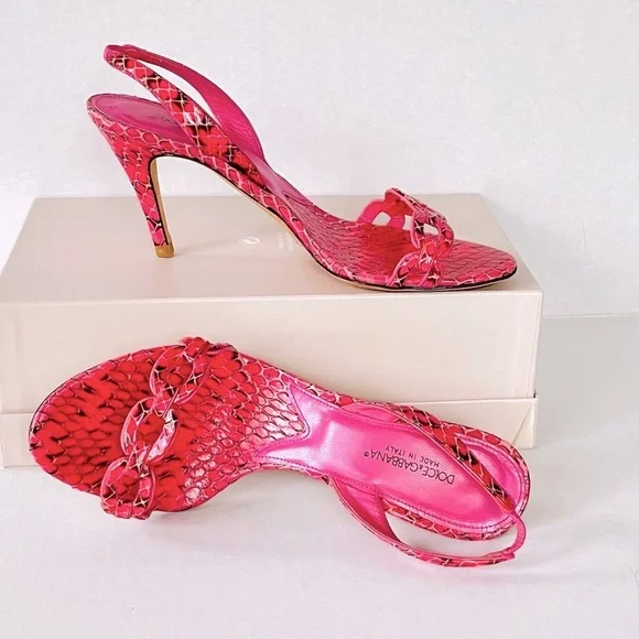 Dolce & Gabbana pink snakeskin sandals 37.5 - Picture 2 of 12